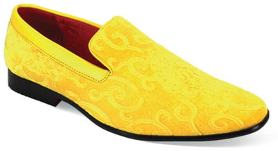 Mens Bright Yellow Raised Baroque Velvet Dress Loafers Shoes After Midnight 6910 S