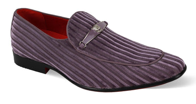 Mens Light Purple Striped Velvet Loafers Dress Shoes After Midnight 6946 S