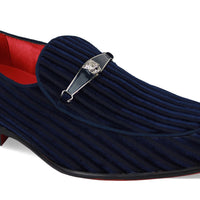 Mens Navy Blue Corduroy Velvet Loafers Dress Shoes After Midnight 6946 S