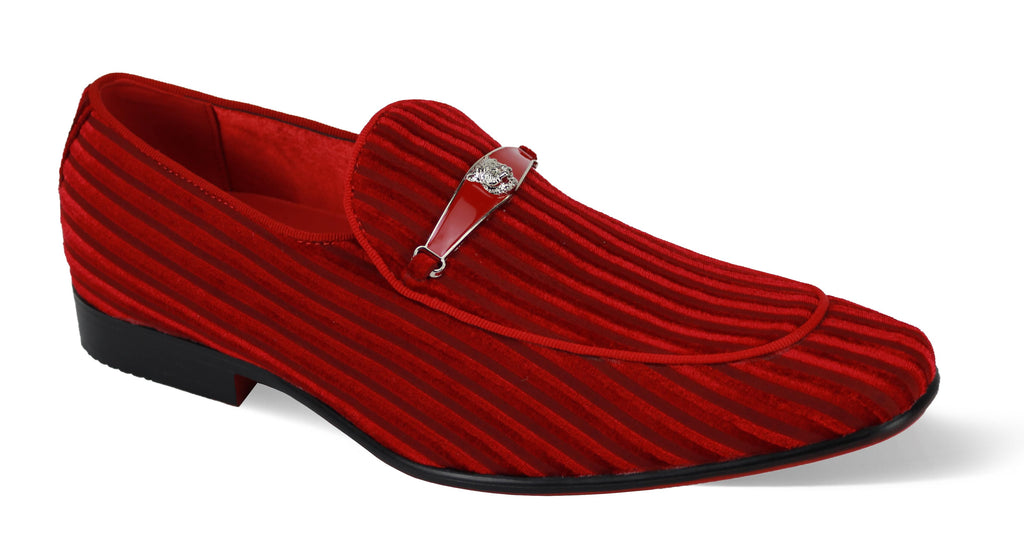 Men's Red Velvet Slip on Gold Buckle Dress Shoes Loafers 