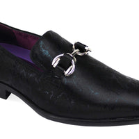 Mens Dressy Black Prom Loafers Shiny Silver Chain Buckle After Midnight 6948 S