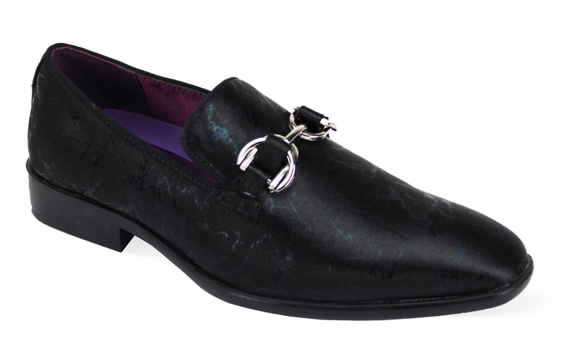 Mens Dressy Black Prom Loafers Shiny Silver Chain Buckle After Midnight 6948 S 13
