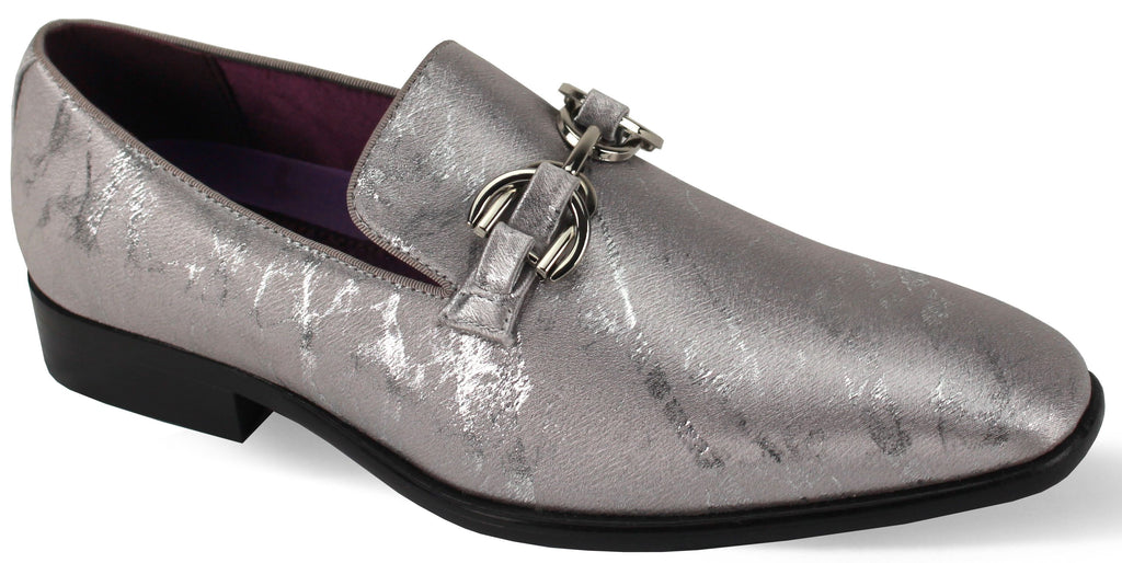 Mens Silver Gray Classy Showy Fabric Formal Loafers Dress Shoes