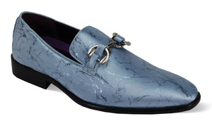 Mens Dressy Sky Blue Loafers Shiny Silver Chain Buckle After Midnight 6948 S
