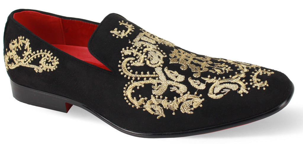 Mens Black Faux Suede Gold Embroidered Dress Loafers After Midnight 6974 8 Mens Black Faux Suede Gold Embroidered Dress Loafers After Midnight 6974 8