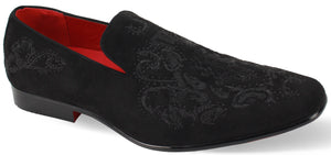 Mens Black Faux Suede Embroidered Dress Loafers After Midnight 6974