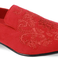 Mens Red Faux Suede Embroidered Dress Loafers After Midnight 6974
