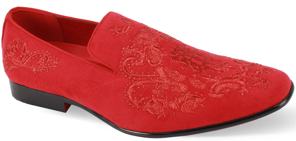 Mens Red Faux Suede Embroidered Dress Loafers After Midnight 6974