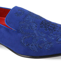 Mens Royal Blue Faux Suede Embroidered Dress Loafers After Midnight 6974