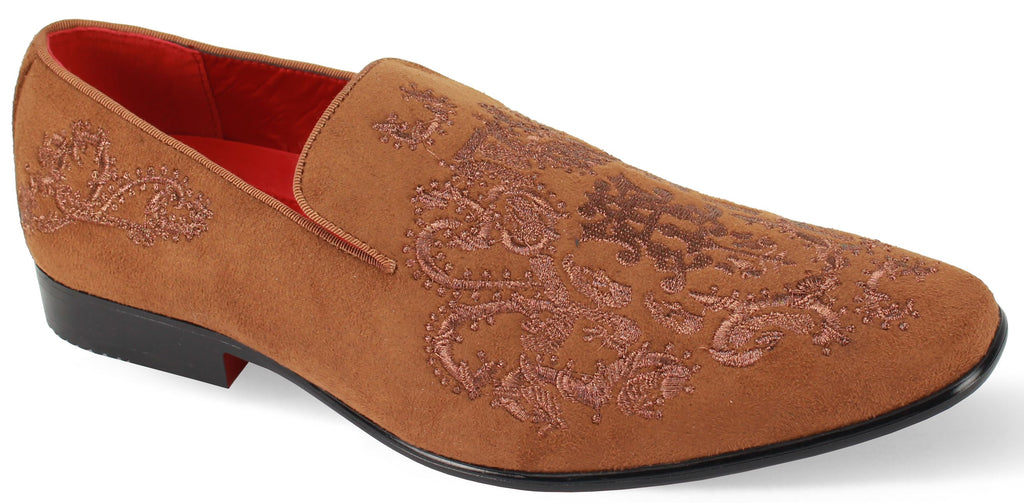 Mens Rich Tan Faux Suede Embroidered Dress Loafers After Midnight 6974