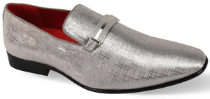 Mens Elegant Silver Glossy Textile Loafers Dress Shoes After Midnight 6979