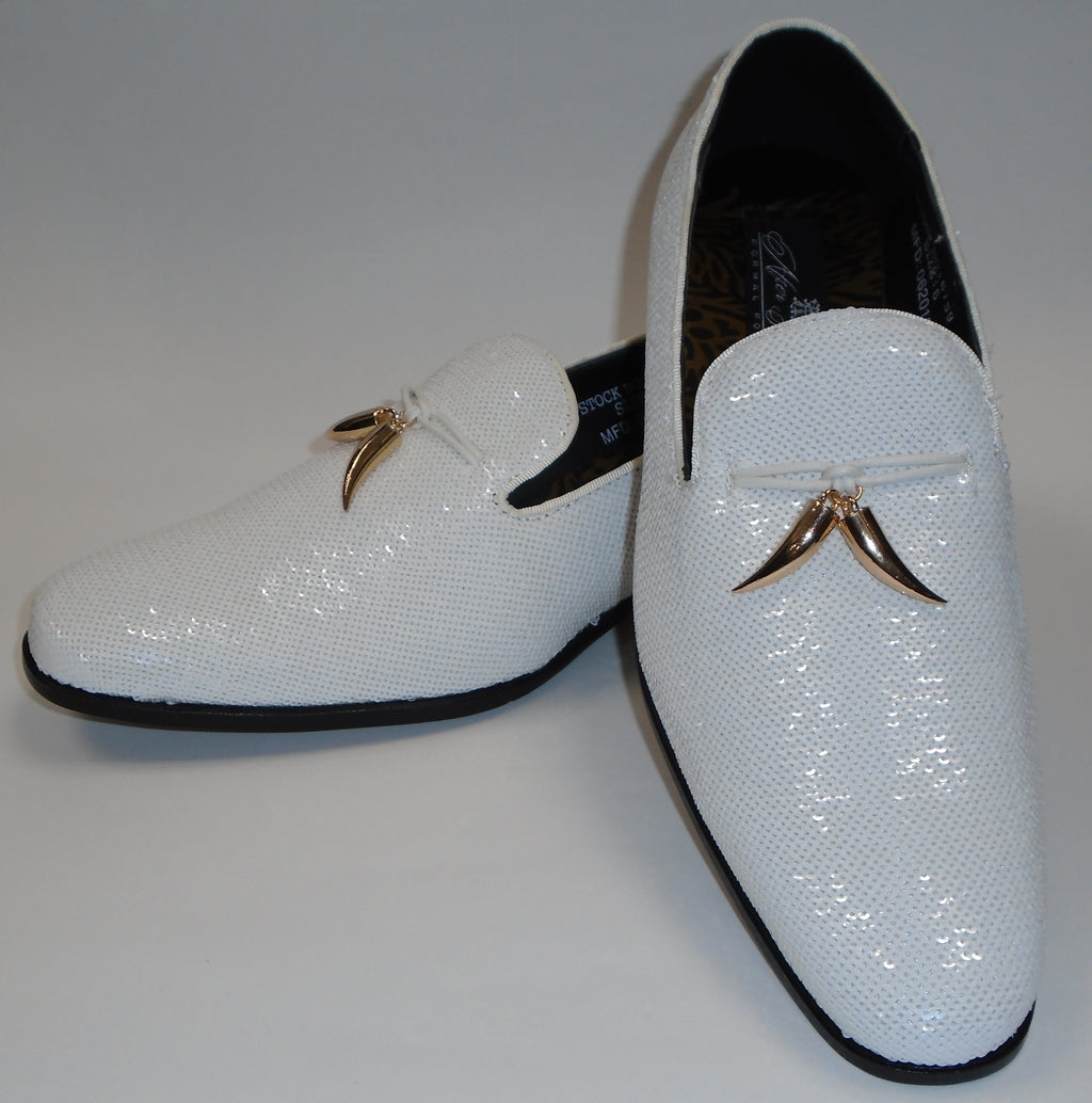 White Glitter Loafers with Tassels