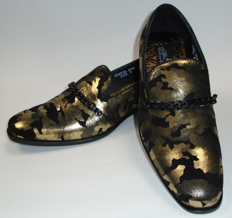 black and gold men dress shoes Fancy with Painting Lace Up Details hard sole Men's Black Apron-Toe Leather Chain