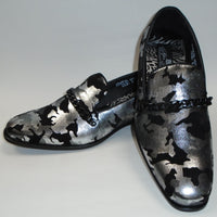 Mens Silver Black Abstract Slip On Loafers Dress Shoes After Midnight 6828 S