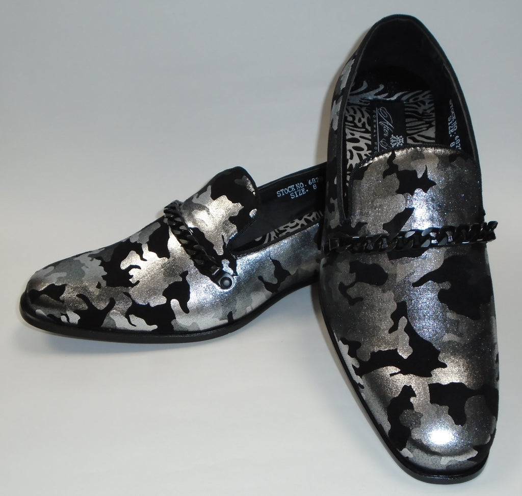 black and silver dress shoes Mens Silver Black Abstract Slip On Loafers Dress Shoes After Midnight 6828 S 13