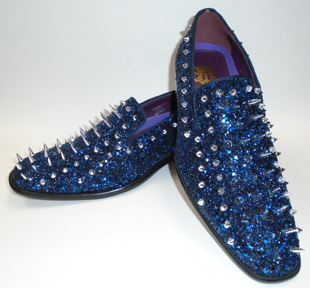 Mens Royal Blue Multi Glitter Ultra Spike Dress Loafers Shoes After Midnight 6788 S