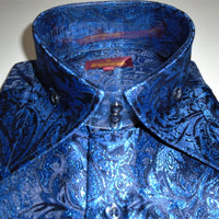Mens Royal Blue Metallic Foil Ivy Paisley High Collar F/C Jacquard Shirt SANGI MILAN COLLECTION 2047