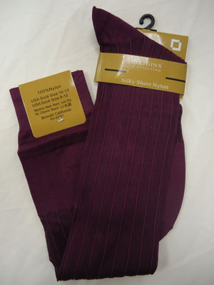 Mens Burgundy Origins Silky Sheer Knee-High Over The Calf Nylon Thick + Thin Dress Socks