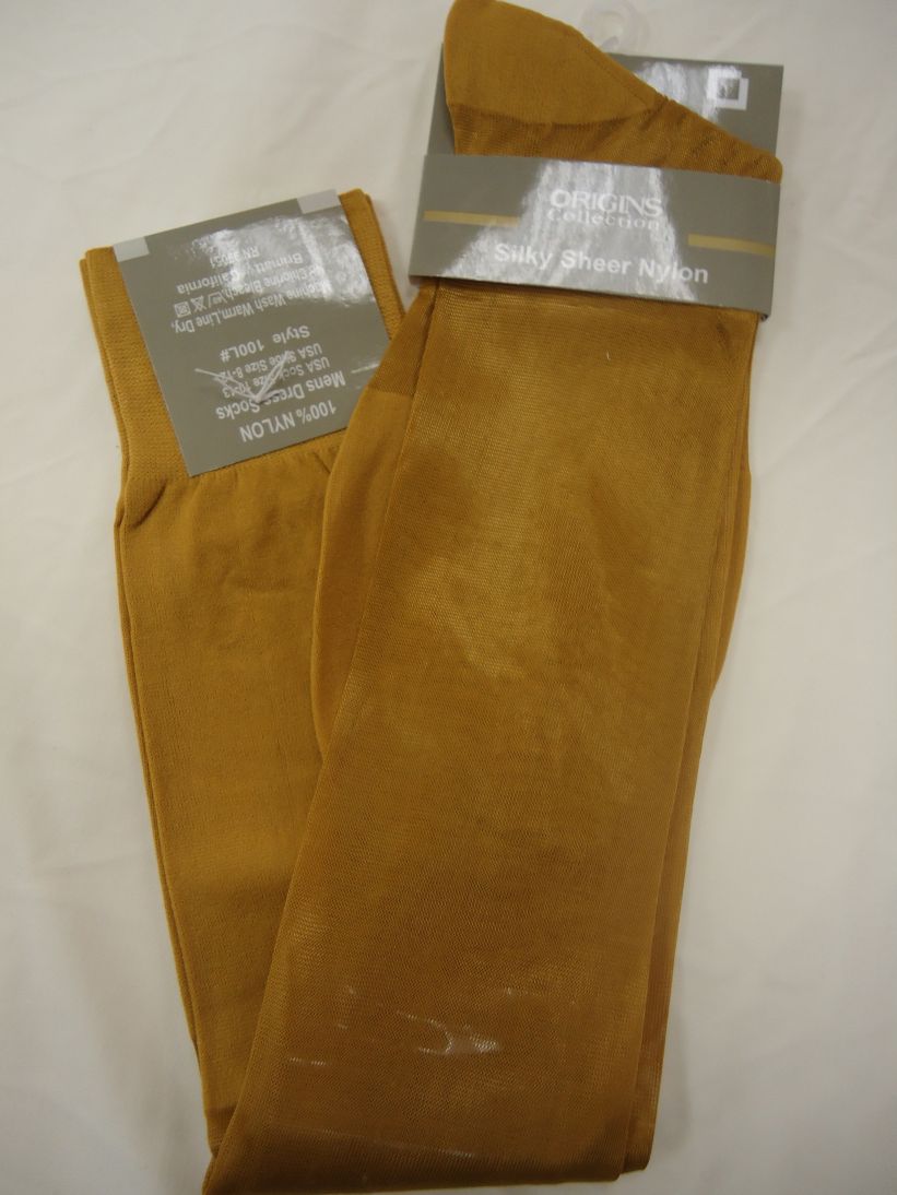 Mens Mustard Origins Silky Sheer Knee-High OTC Nylon Dress Socks TNT