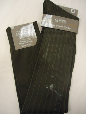 Mens Olive Green Origins Silky Sheer Knee-High OTC Nylon Dress Socks TNT