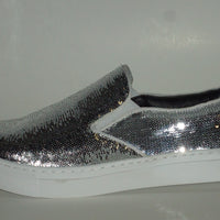 Mens Shiny Sparkly Silver Sequin Sneakers Casual Sole After Midnight 6758 S