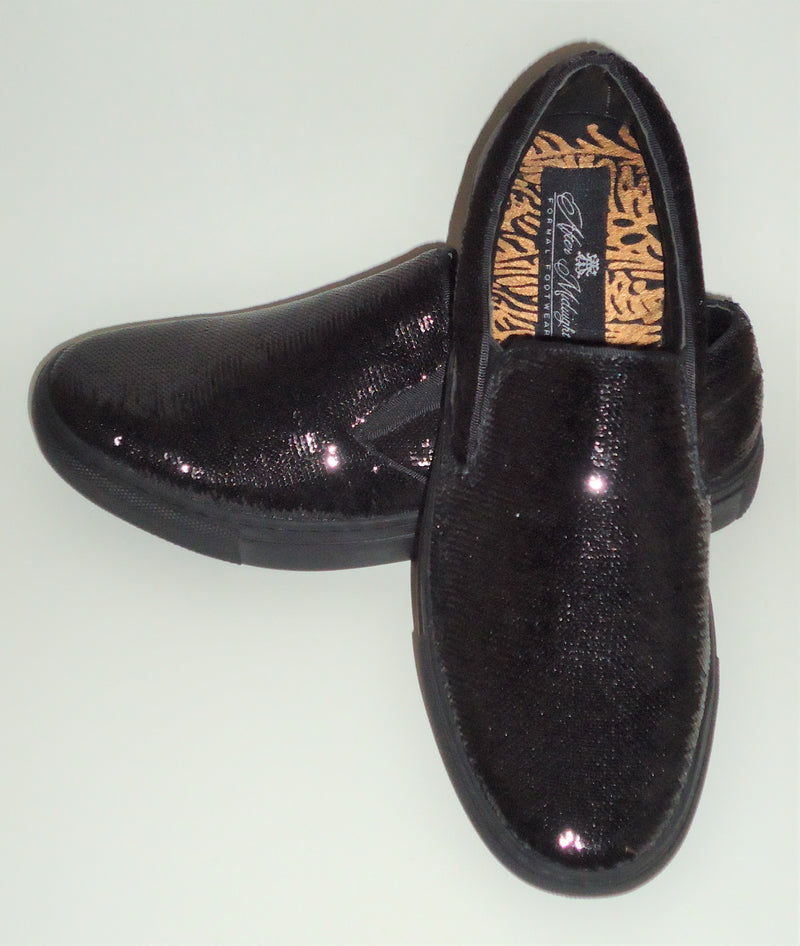 Mens Shiny Sparkly Black Sequin Sneakers Casual Sole After Midnight 67