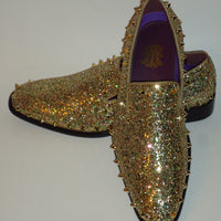 Mens Gold Glitter Stud Formal Slip On Dress Loafers After Midnight 6769 S