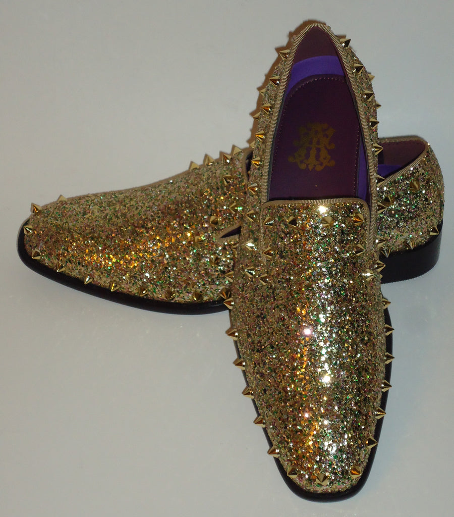 Mens Gold Glitter Stud Formal Slip On Dress Loafers After Midnight 676 ...