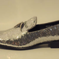 Mens Shiny Sparkling Metallic Silver Sequin Dress Shoes After Midnight 6759