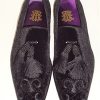 Mens Rich Black Velvet Embroidered Dress Loafers Shoes After Midnight 6846 S