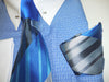 Mens Blue White Woven-Look Dress Shirt Set Fancy Eyelet Collar Bar Karl Knox 4400 S