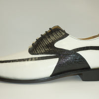 Mens Winter White + Black Retro Fashion Croco Look Dress Shoes Liberty LS1108 S