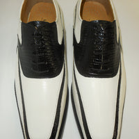 Mens Winter White + Black Retro Fashion Croco Look Dress Shoes Liberty LS1108 S
