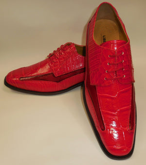 Mens Red Modern Silhouette Croco Embossed Dress Shoes Liberty LS1107