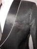 Mens Shiny Black Embossed Jacket Rhinestone Chain Lapel TR Premium TRB-726 S