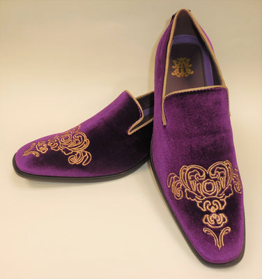 Mens Purple Emperor Gold Embroidered Dress Slip On Shoes After Midnight 6823