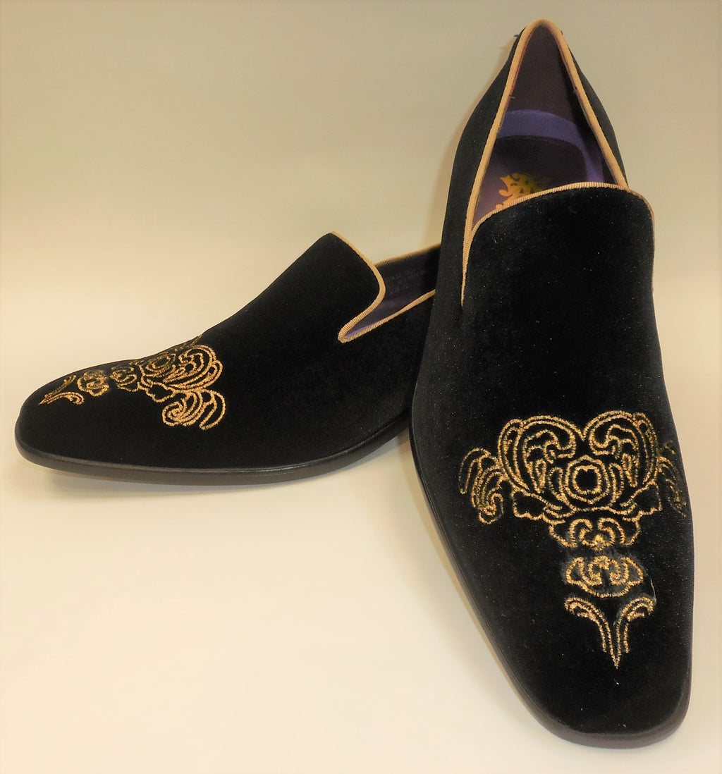 Udvidelse taktik blik Mens Black Gold Emperor Embroidered Dress Loafers Shoes After Midnight |  Nader Fashion Las Vegas