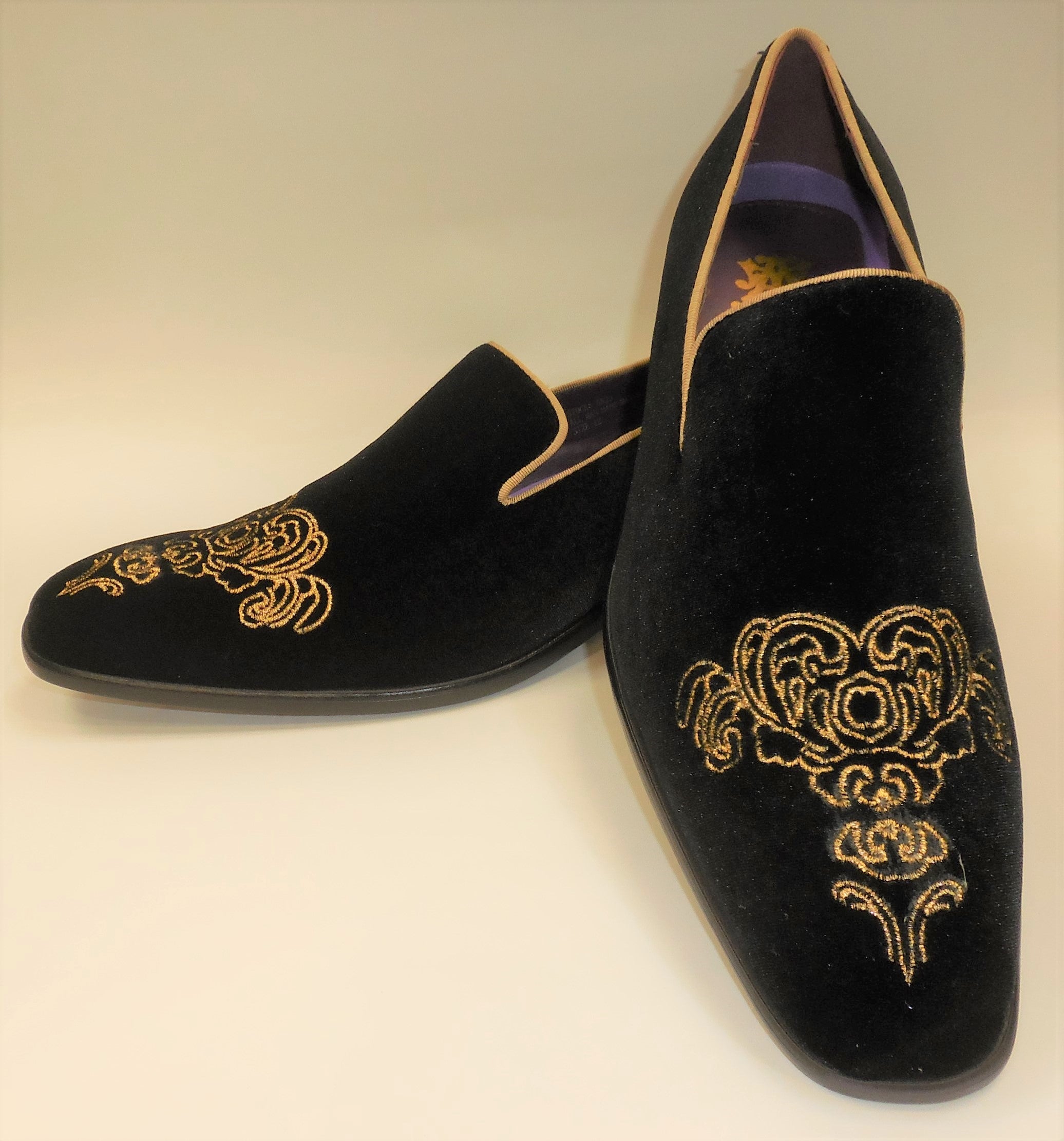 Mens Black Gold Emperor Embroidered Dress Loafers Shoes After Midnight