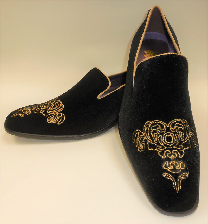 shoes for black and gold dress Mens Black Gold Emperor Embroidered Dress Loafers Shoes After Midnight 6823 S