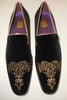 Mens Black Gold Emperor Embroidered Dress Loafers Shoes After Midnight 6823 S