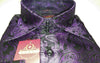 Mens Black Purple Paisley High Collar French Cuff Shirt SANGI MILAN COLLECTION # 2042