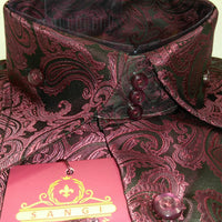 Mens Black Burgundy Paisley High Collar F/C Jacquard Shirt SANGI MILAN COLLECTION 2043