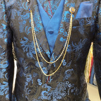 Mens Black Metallic Royal Blue Bird of Paradise Jacket Blazer SANGI TUSCANY COLLECTION (Jacket Only)