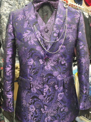 Mens Purple Metallic Foil Accents Bird of Paradise Jacket Blazer SANGI TUSCANY COLLECTION (Jacket Only)