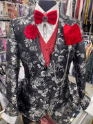 Mens Black Silver Foil Accents Bird of Paradise Jacket Blazer SANGI TUSCANY COLLECTION (Jacket Only)