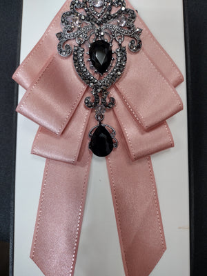 Mens Sparkling Black Bling Pretied Ribbon Bow Tie Dusty Rose