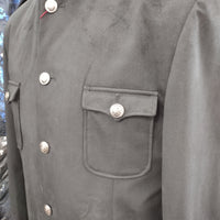 Mens Black Sangi Collarless Military 5 Button Fashion Velvet Jacket w Epaulettes