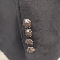 Mens Black Sangi Collarless Military 5 Button Fashion Velvet Jacket w Epaulettes