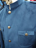 Mens Sangi Nehru Cadet 5 Button Fashion Velvet Jacket Epaulettes Peacock Blue
