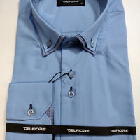 Mens Baby Blue Double Mini-Collar Fitted Shirt Costast Cuff Del Fiore 10/02